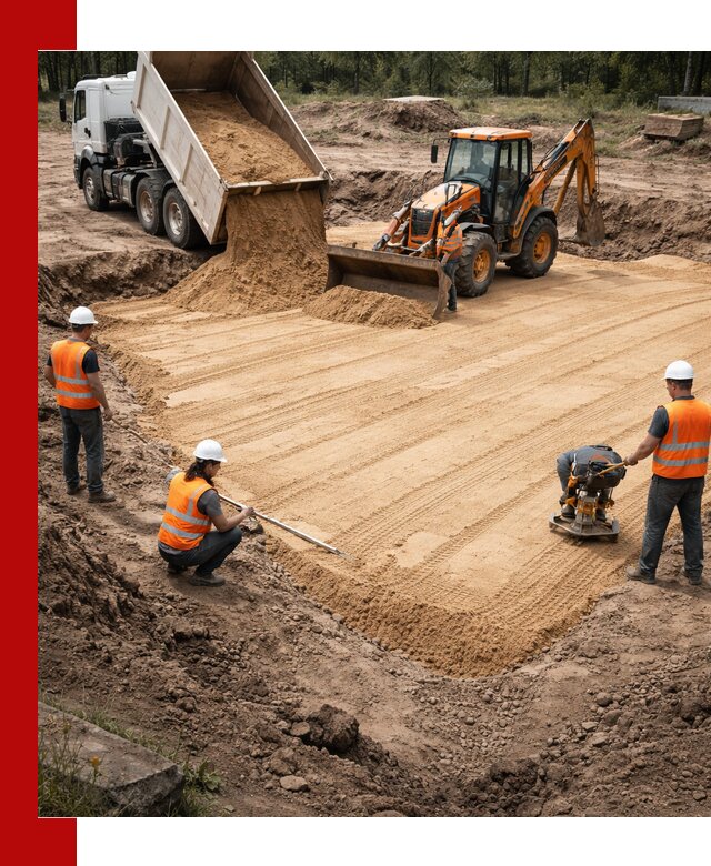 Устройство песчаной подушки для фундаментов и дорог в Брянске